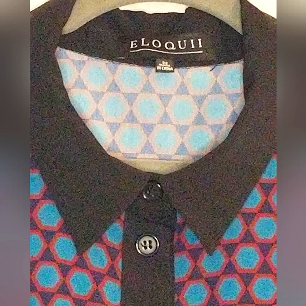Eloquii Blue and Rust Hexagon Dress - Picture 2 of 4